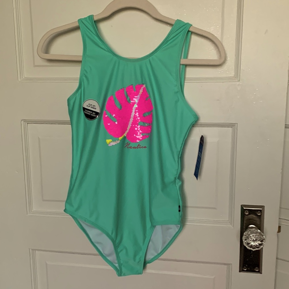 Nautica Girls' One-Piece Swimsuit Cockatoo Palm - Size: 16